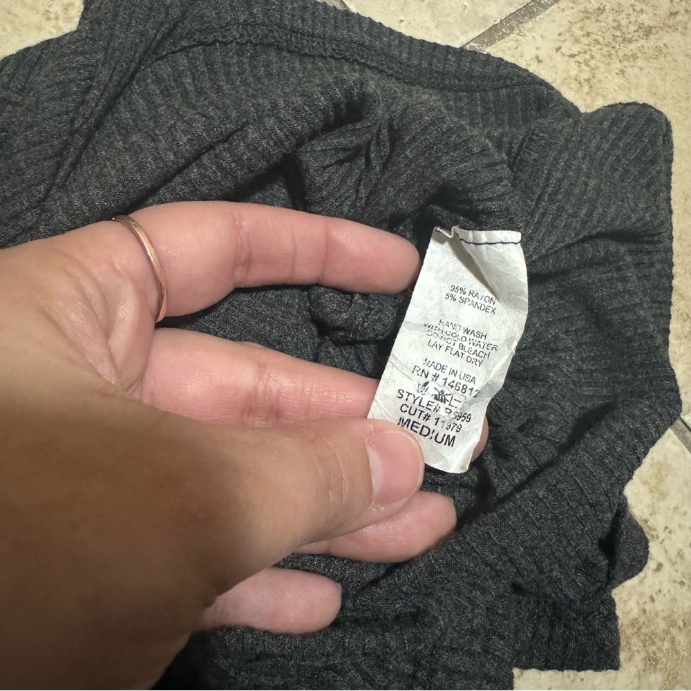 Dark Grey Off-Shoulder Ribbed Top - Picture 3 of 4